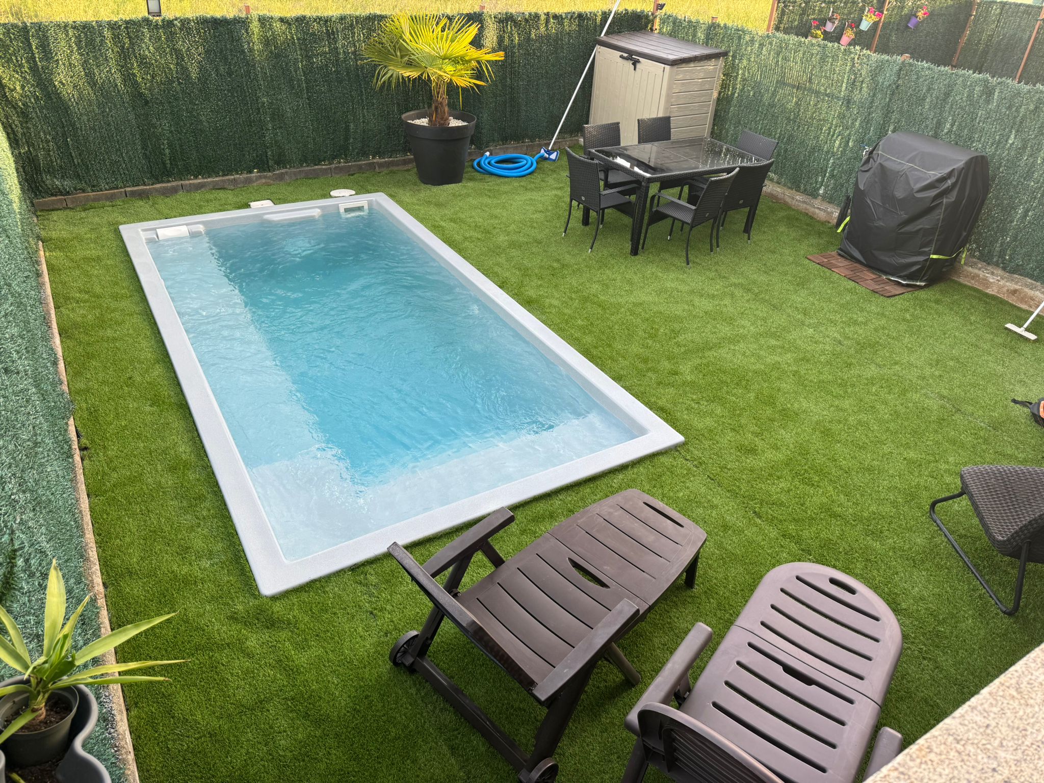 Piscina terminada integrada en un jardín